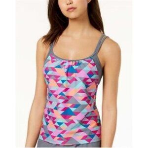 NWOT Go Gossip Triangle Tango Geometric Print Tankini Swim Top #95398